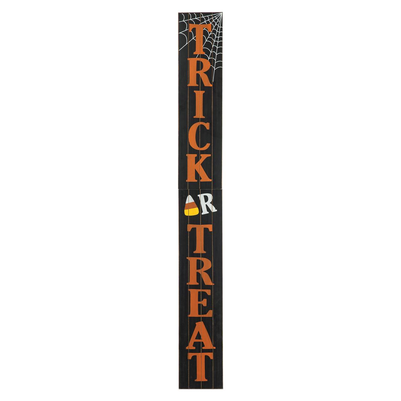 Glitzhome® Orange & Black Wooden Trick or Treat Porch Sign